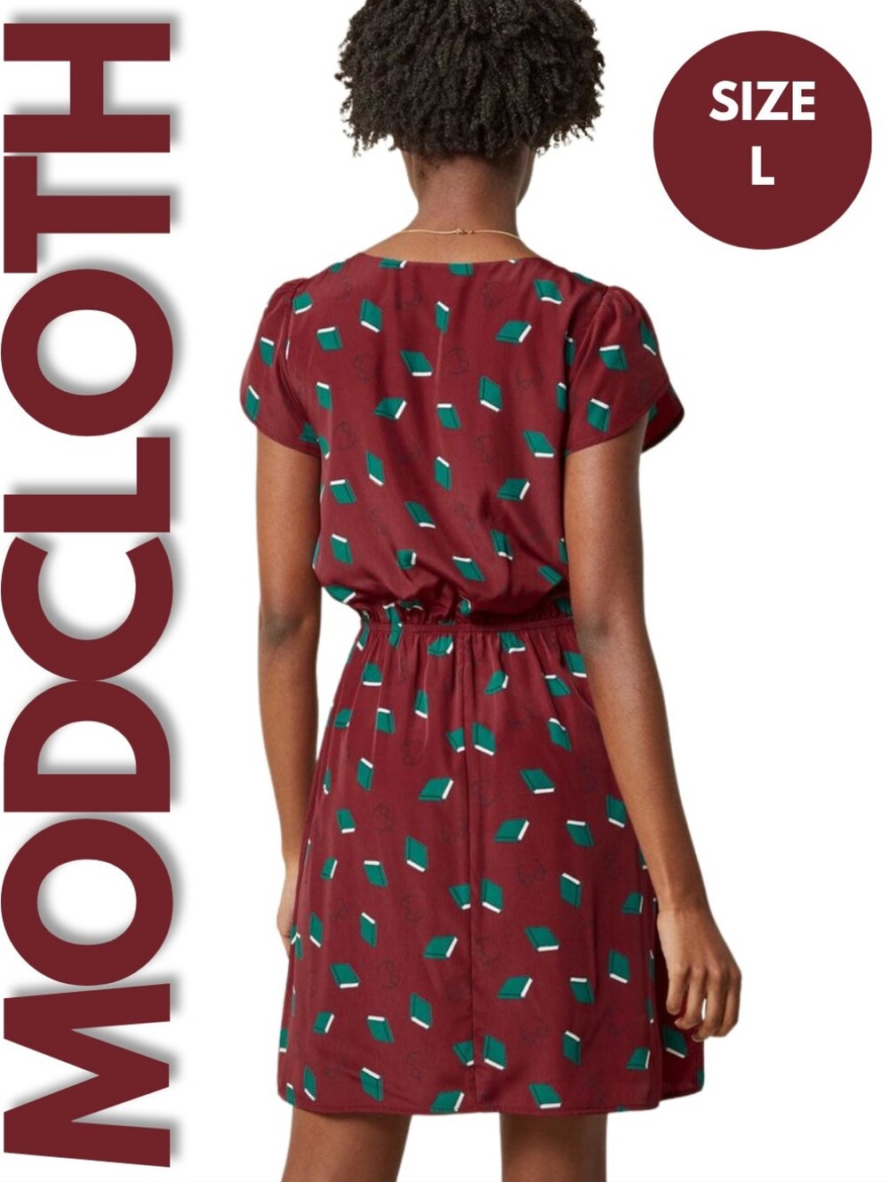 ModCloth Oh My Gosh A Line Book Print Dress Size L